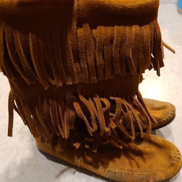Minnetonka 1632 Boots Brown 3 Layer Suede Fringe Womens size 8 - Picture 4 of 11